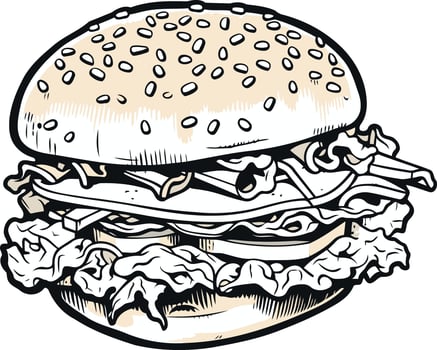 Appetizing Burger with Sesame Seed Bun vector