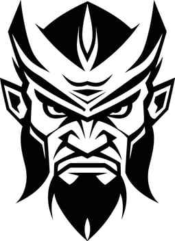 A black and white image of a demon head vector