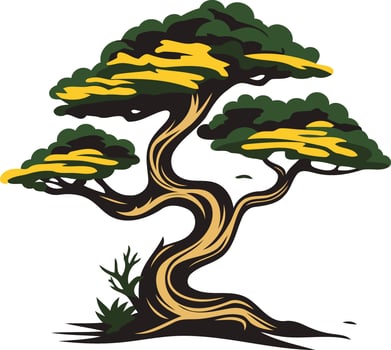 Bonsai Tree with Green and Yellow Foliage vector