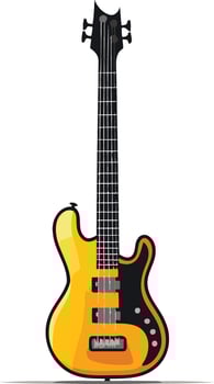 Yellow Bass Guitar on White Background vector