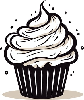 Black and White Cartoon Cupcake Illustration vector