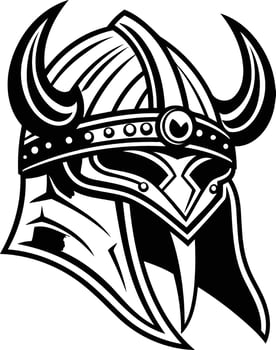 Black and white illustration of a viking helmet with horns vector