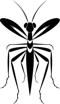 Black and white silhouette of a praying mantis, a striking and symbolic insect vector