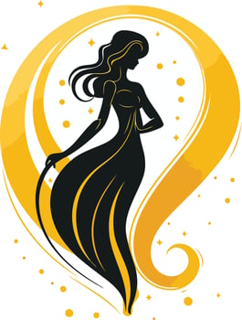 Silhouette of a Woman in a Flowing Dress Against a Yellow Background vector
