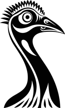 Stylized black and white illustration of a cassowary's head and neck vector