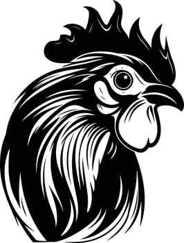 A striking black and white illustration of a rooster s head, perfect for tattoo designs, branding, or any project needing a bold, masculine feel vector