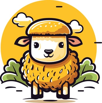 Cute Cartoon Sheep in a Sunny Meadow vector