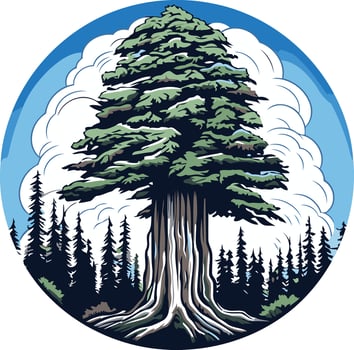 Giant Redwood Tree Illustration in a Circle vector