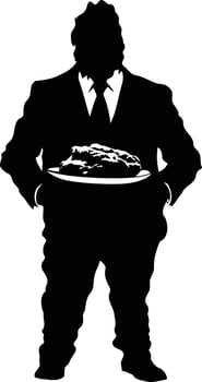 Silhouette of a man in a suit holding a plate of food vector