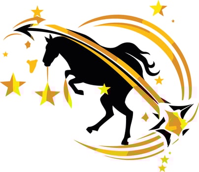 Black Horse Silhouette with Golden Shooting Stars vector
