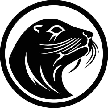 Stylized black and white illustration of an otter's head in a circle, perfect for tattoo design, logo, or branding vector