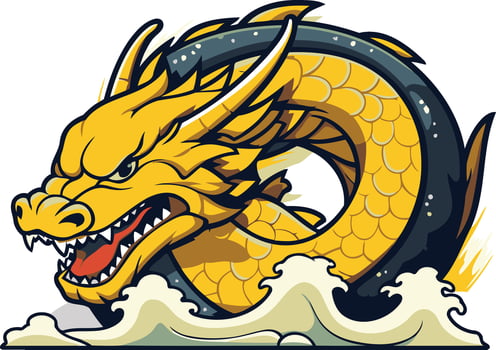 A Fierce Golden Dragon Emerging from the Water vector