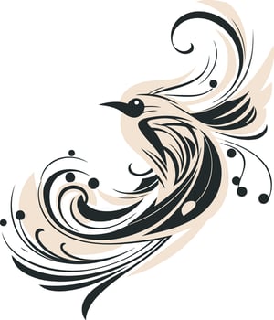 Stylized Bird in Flight Black and Beige Abstract Design vector