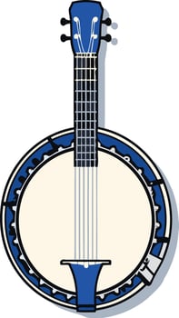 Blue Banjo with Black Strings and White Background vector