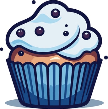 Cartoon Cupcake with Blue Frosting vector