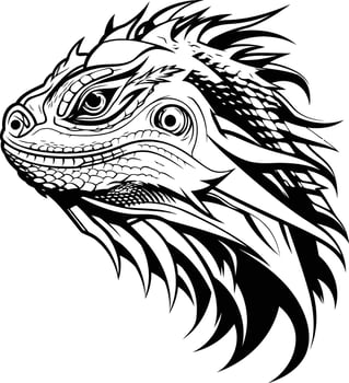 A powerful black and white illustration of a lizard head, perfect for tattoos, logos, and design projects vector