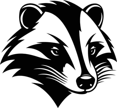 Bold black and white illustration of a badger's head, ideal for mascot designs, tattoos, and wildlife themed projects vector