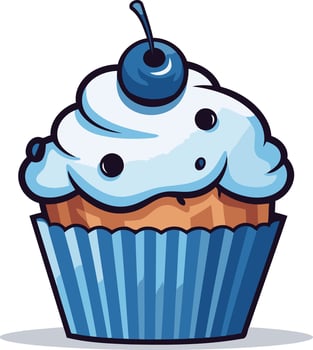 Cartoon Blue Cupcake with Blueberry Topping vector