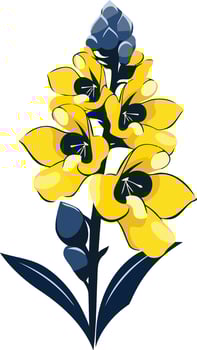 Yellow Flower with Blue Stem and Buds vector