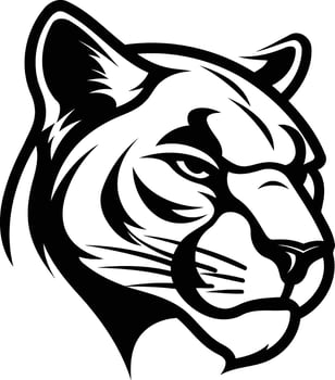 A fierce and powerful black and white illustration of a cougar head, perfect for logo designs, tattoos, and sportswear vector