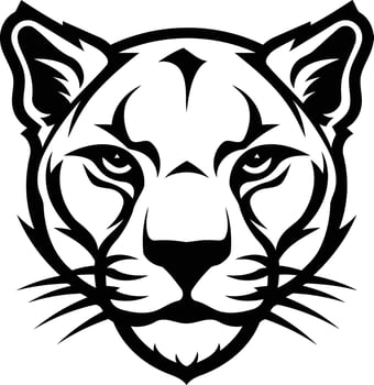 Fierce and bold, this black and white element illustration of a cougar's face is perfect for graphic design projects, branding, and tattoos vector