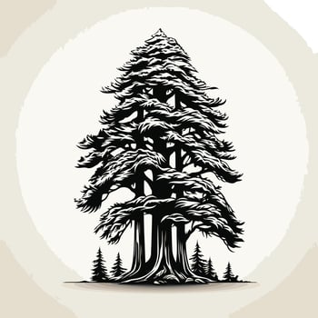 Black and White Illustration of a Majestic Redwood vector