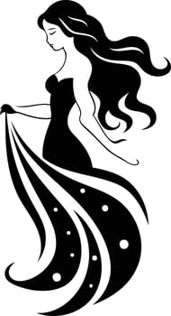 Elegant black and white silhouette of a woman in a flowing dress, perfect for beauty, fashion, and design projects vector