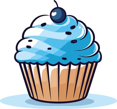 Blue Cupcake with a Cherry on Top vector