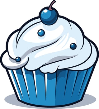 Blue Cupcake with White Frosting and a Blueberry vector