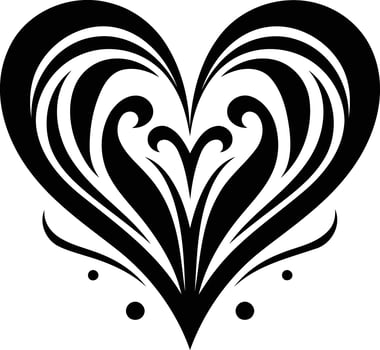 Intricate black and white tattoo design of a heart with swirling floral patterns vector