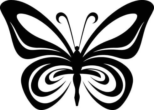 Simple black and white silhouette of a stylized butterfly, perfect for design projects, tattoos, and more vector