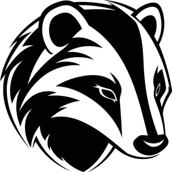 A striking black and white illustration of a badger's head, perfect for use in designs related to nature, wildlife, and the outdoors vector