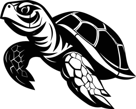 A black and white illustration of a sea turtle in a dynamic pose, perfect for tattoo designs, marine conservation projects, and nautical branding vector
