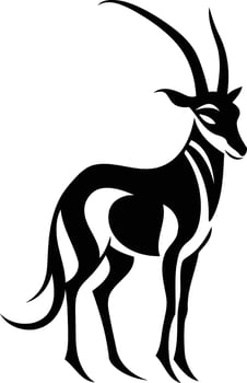 Stylish black and white silhouette of an antelope, perfect for tattoo designs, logo concepts, or african wildlife themed projects vector
