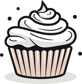 Cartoon Illustration of a Cupcake with White Frosting vector