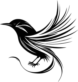 Stylized black and white bird with outstretched wings, perfect for tattoo design, logo, or illustration vector
