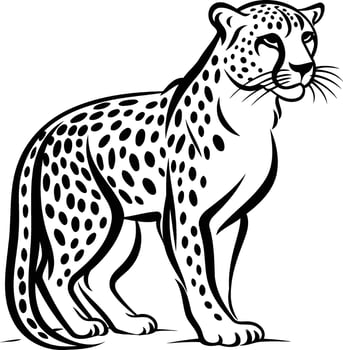 Black and white element illustration of a cheetah in a stylized, tribal inspired design, perfect for tattoo designs, branding, or wildlife themed projects vector