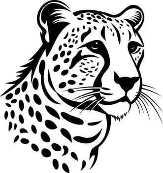 Black and white illustration of a cheetah's head, perfect for tattoos, logo designs, and animal themed projects vector