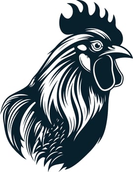 Rooster Head Illustration in Black and White vector