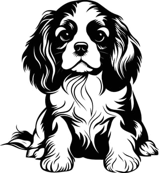 Cute black and white illustration of a cavalier king charles spaniel puppy vector