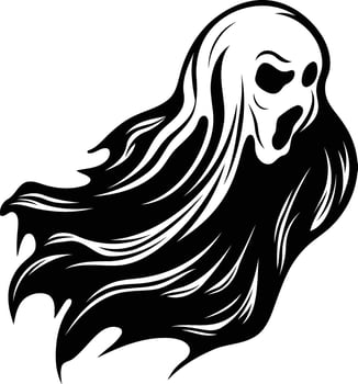 A spooky ghost illustration in black and white, perfect for halloween designs, tattoos, and spooky decor vector