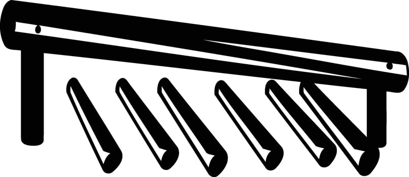 Simple black and white illustration of a rack for hanging items, like towels or clothes vector
