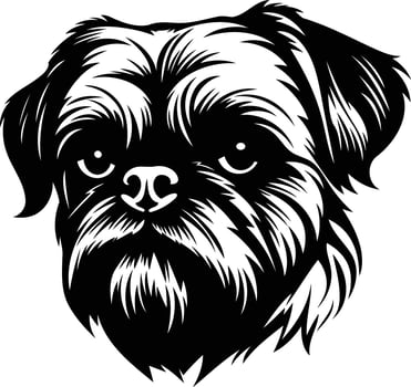 A bold and striking black and white illustration of a brussels griffon dog, perfect for pet related designs, logos, and branding vector