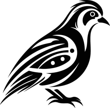 A bold and tribal inspired illustration of a bird in a black and white silhouette vector