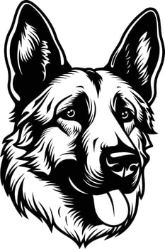 A bold black and white illustration of a german shepherd head, featuring a detailed and realistic style vector
