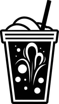 A simple, bold black and white illustration of a fizzy drink with a straw vector