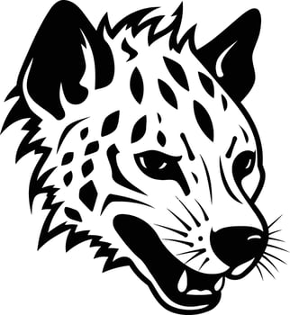 A fierce and stylish black and white illustration of a hyena's head, perfect for tattoo designs, clothing prints, and branding vector