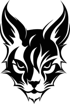 Fierce black and white tribal cat head tattoo design vector