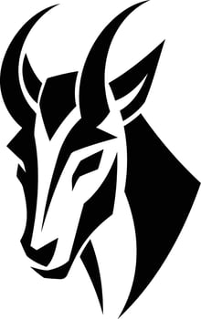 Abstract black and white illustration of a bull or goat head, ideal for logo design or branding vector