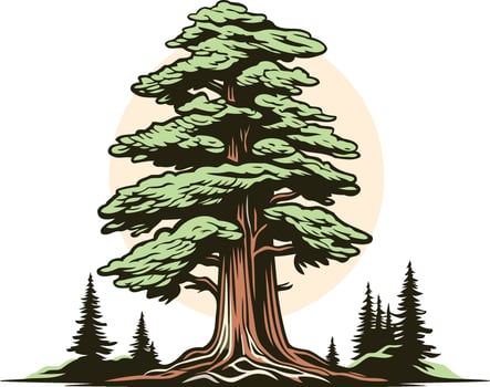 A Majestic Redwood Tree in a Sunlit Forest vector
